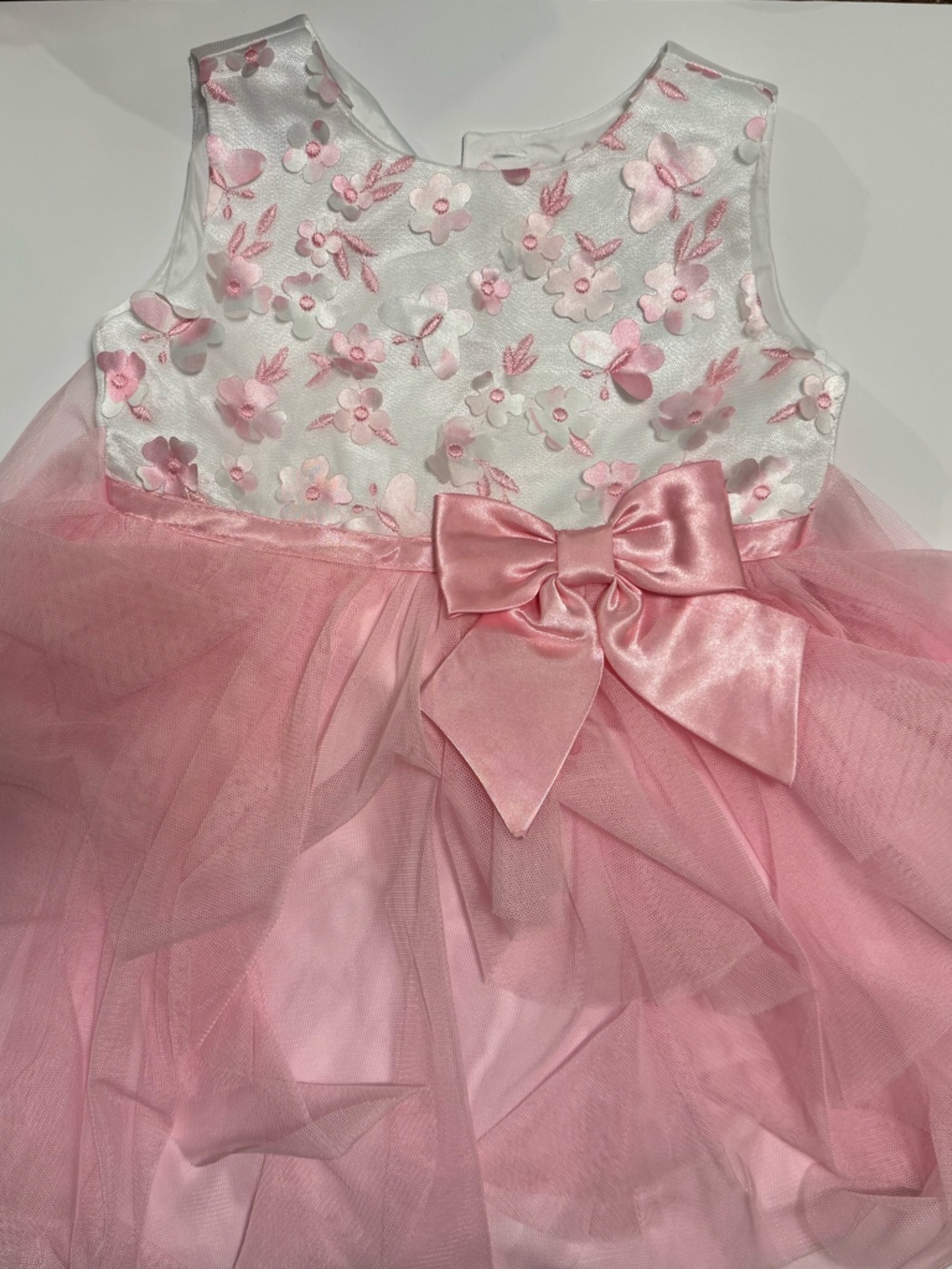 Jona Michelle Pink Floral Tulle Party Dress with Satin Bow